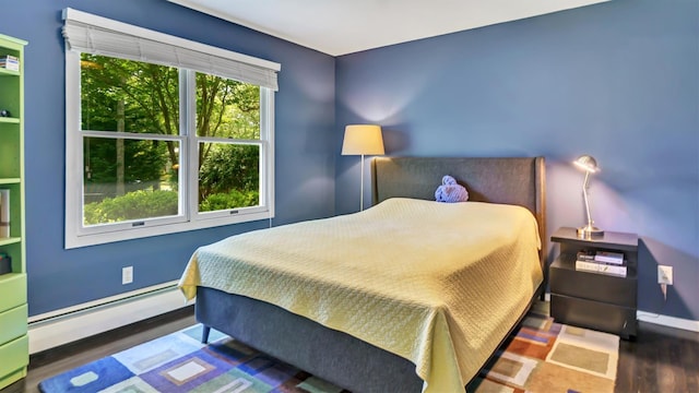 4 Bay View Dr W, Hampton Bays, NY 11946 - bedroom with baseboard heating, wood finished floors, and baseboards