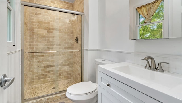 4 Bay View Dr W, Hampton Bays, NY 11946 - full bathroom featuring a wainscoted wall, a shower stall, toilet, and vanity