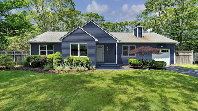 4 Bay View Dr W, Hampton Bays, NY 11946 - view of front of home featuring a garage, a chimney, asphalt driveway, and a shingled roof