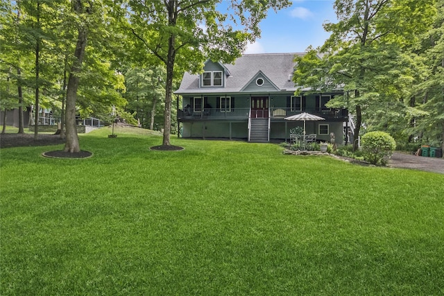 316 Myers Corners Rd, Wappingers Falls, NY 12590 - view of front facade featuring a front yard, a porch, stairway, and roof with shingles