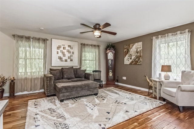 316 Myers Corners Rd, Wappingers Falls, NY 12590 - living room with ceiling fan, wood finished floors, and baseboards