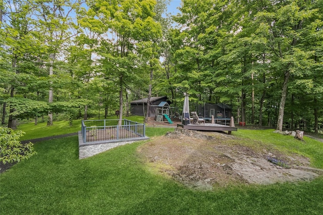 316 Myers Corners Rd, Wappingers Falls, NY 12590 - view of green lawn with a playground and a wooden deck