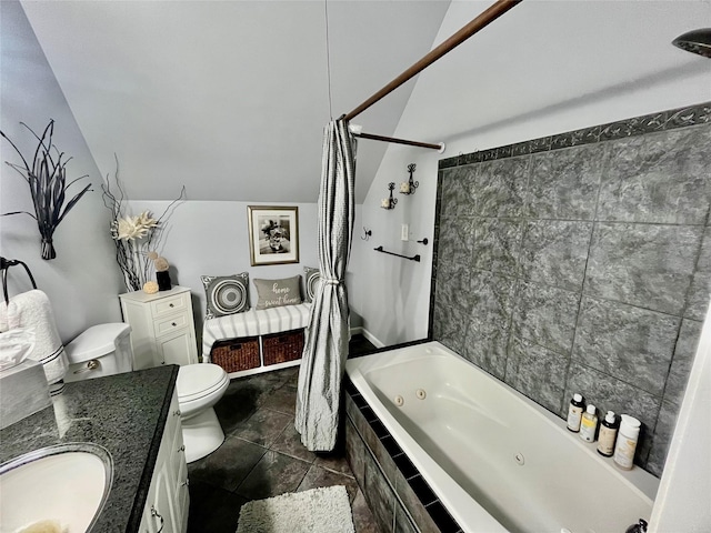 316 Myers Corners Rd, Wappingers Falls, NY 12590 - full bath with a combined bath / shower with jetted tub, vanity, toilet, and vaulted ceiling
