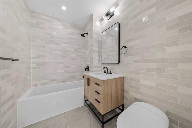 312 Fenimore St, Brooklyn, NY 11225 - full bath featuring tile walls, vanity, toilet,  shower combination, and tile patterned flooring