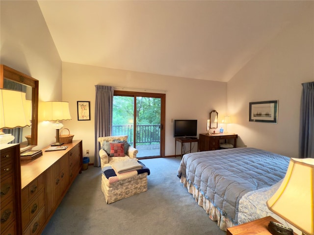 34 Brentwood Dr, Poughkeepsie, NY 12603 - bedroom featuring access to outside, light colored carpet, high vaulted ceiling, and baseboards