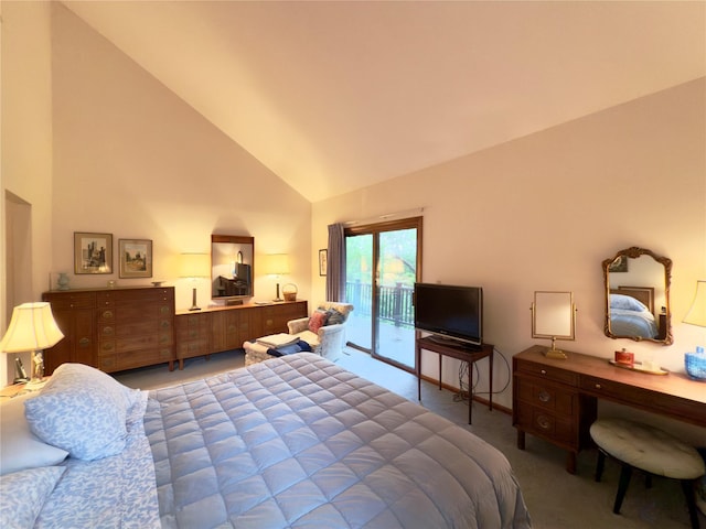 34 Brentwood Dr, Poughkeepsie, NY 12603 - carpeted bedroom featuring access to exterior, high vaulted ceiling, and a desk