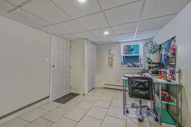 7 Daniel Ct, Lake Ronkonkoma, NY 11779 - office space featuring a paneled ceiling, light tile patterned floors, a baseboard radiator, recessed lighting, and baseboards