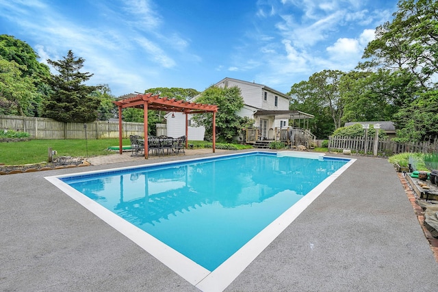 7 Daniel Ct, Lake Ronkonkoma, NY 11779 - view of pool featuring a pergola, a wooden deck, a patio area, and outdoor dining space