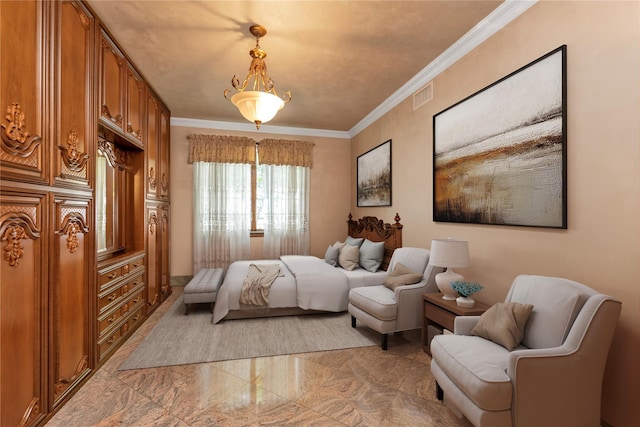 1338 Kearney Ave, Bronx, NY 10465 - bedroom featuring light marble finish flooring and ornamental molding