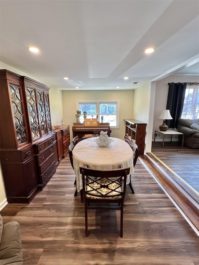 7 Mindy Ln, Jericho, NY 11590 - dining space featuring dark wood finished floors and recessed lighting