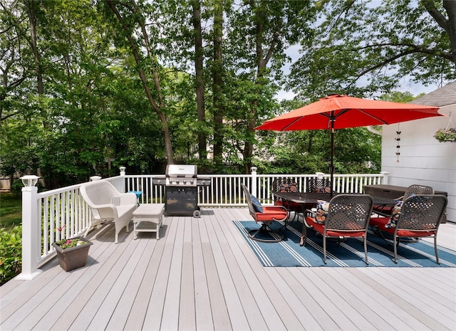 14FELWAYDRIVE Felway Dr Unit 14, Coram, NY 11727 - wooden deck featuring outdoor dining area, a grill, and view of scattered trees