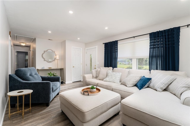 14FELWAYDRIVE Felway Dr Unit 14, Coram, NY 11727 - living room with wood finished floors, attic access, recessed lighting, and baseboards