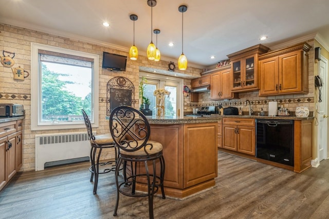 74 Miles Ave, Albertson, NY 11507 - kitchen with black dishwasher, radiator, healthy amount of natural light, stove, and ornamental molding
