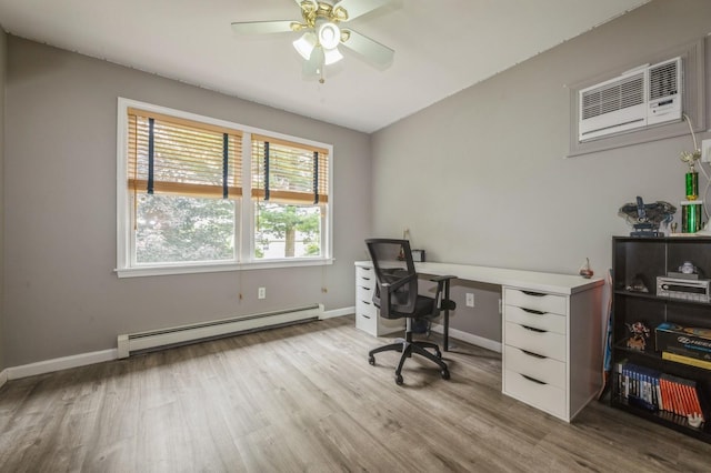 74 Miles Ave, Albertson, NY 11507 - office with baseboard heating, wood finished floors, ceiling fan, and a wall mounted AC