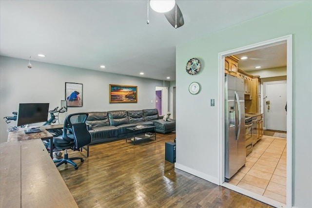 209-80 18th Ave Unit 4D, Bayside, NY 11360 - office area featuring light wood-type flooring, recessed lighting, and ceiling fan