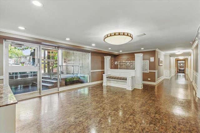 209-80 18th Ave Unit 4D, Bayside, NY 11360 - unfurnished living room featuring a decorative wall, recessed lighting, and wainscoting