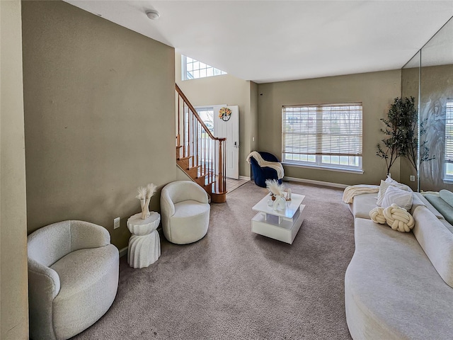 2717 Colonial Dr, New Windsor, NY 12553 - living area featuring stairs, carpet flooring, and baseboards