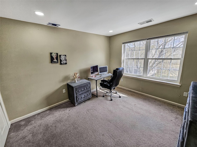 2717 Colonial Dr, New Windsor, NY 12553 - carpeted home office with baseboards and recessed lighting