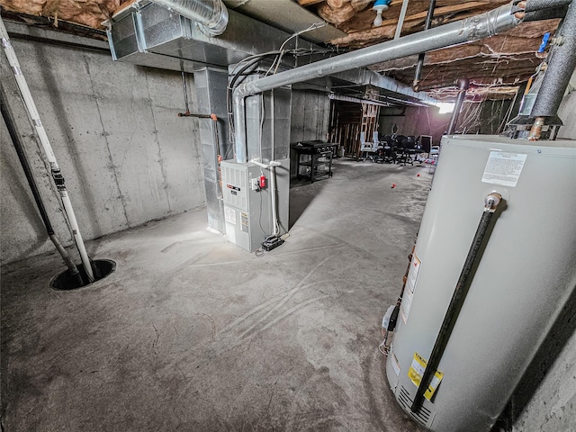 2717 Colonial Dr, New Windsor, NY 12553 - unfinished below grade area featuring gas water heater, heating unit, and drainage system