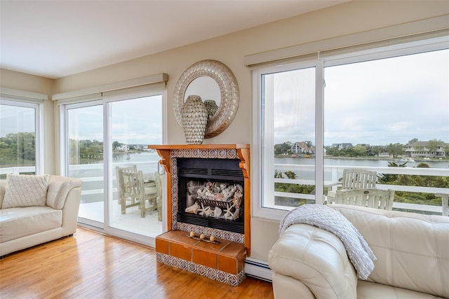 19 Cold Spring Ct, Southampton, NY 11968 - living room with plenty of natural light, baseboard heating, wood finished floors, and a water view