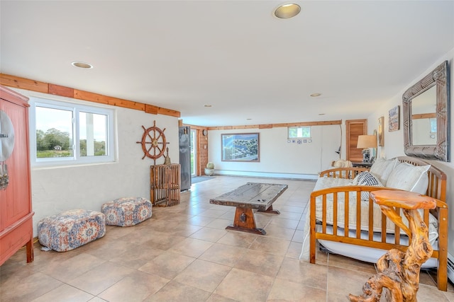19 Cold Spring Ct, Southampton, NY 11968 - living room with light tile patterned floors and recessed lighting
