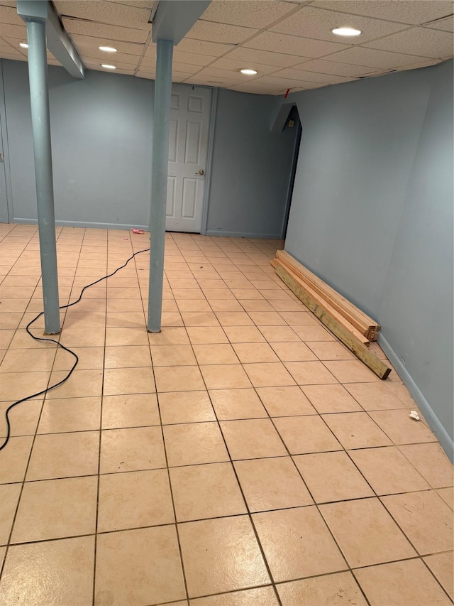 77 Upper Rd, Bloomingburg, NY 10940 - finished basement featuring a paneled ceiling, recessed lighting, light tile patterned floors, and baseboards