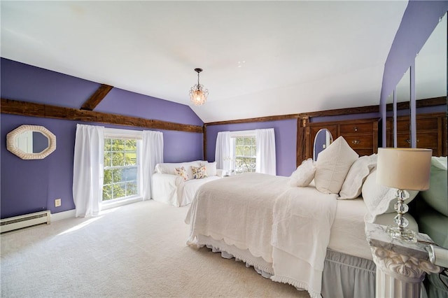 88 Prices Switch Rd, Warwick, NY 10990 - bedroom with baseboard heating, vaulted ceiling, multiple windows, carpet, and baseboards