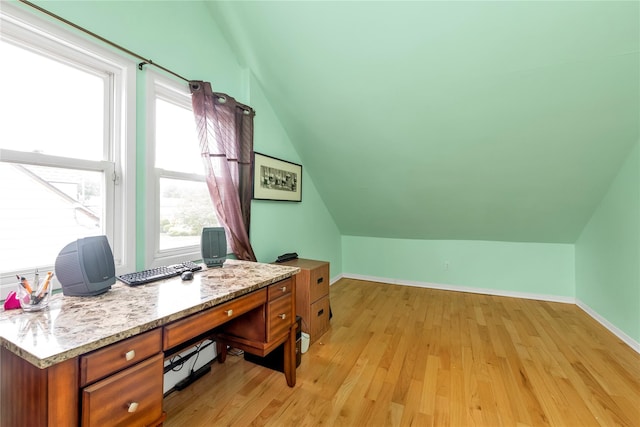 590 Langley Ave, West Hempstead, NY 11552 - office with vaulted ceiling, light wood-style floors, and baseboards