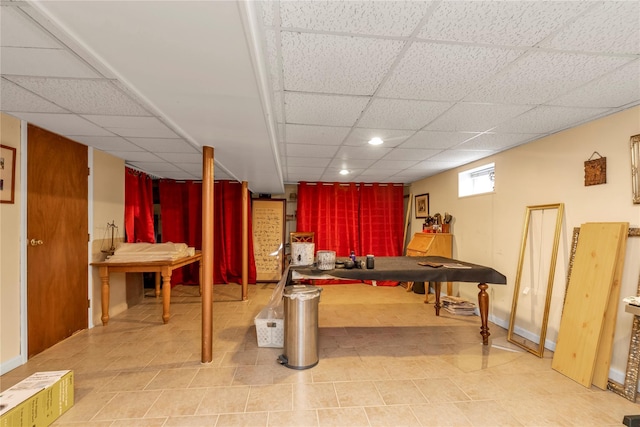 590 Langley Ave, West Hempstead, NY 11552 - playroom featuring a drop ceiling, baseboards, and recessed lighting