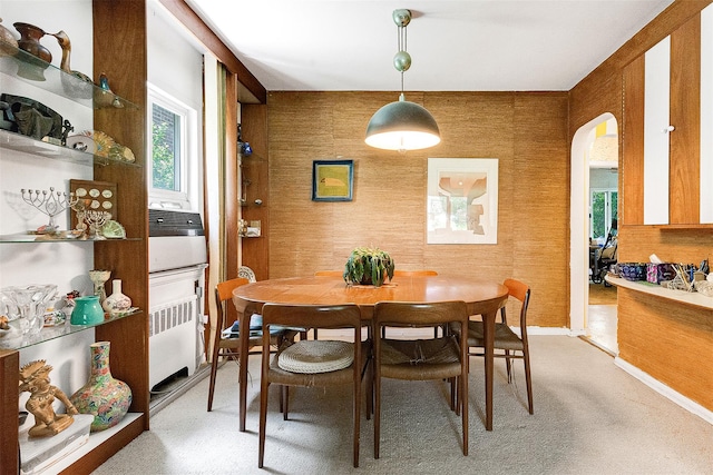 85-82 66th Rd, Rego Park, NY 11374 - dining room with arched walkways, light carpet, and baseboards