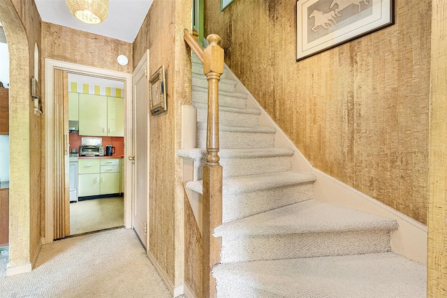 85-82 66th Rd, Rego Park, NY 11374 - stairway featuring carpet floors and wallpapered walls