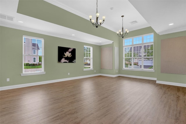 30 Toni Ct Unit 30, Center Moriches, NY 11934 - empty room featuring a chandelier, ornamental molding, wood finished floors, baseboards, and recessed lighting