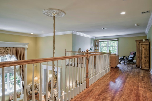 21 Hathaway Ln, Manhasset, NY 11030 - corridor with wood finished floors, recessed lighting, and crown molding