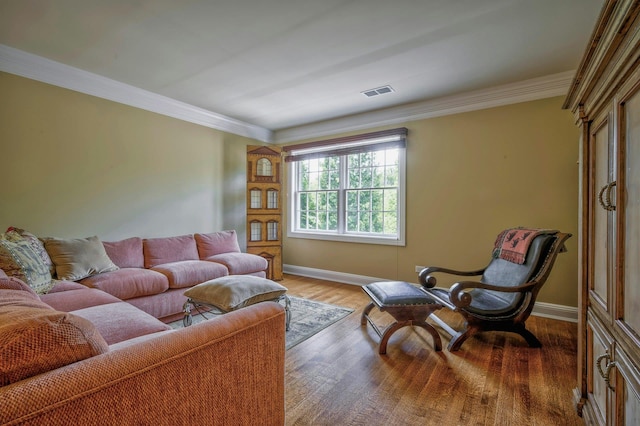 21 Hathaway Ln, Manhasset, NY 11030 - living room with baseboards, wood finished floors, and ornamental molding