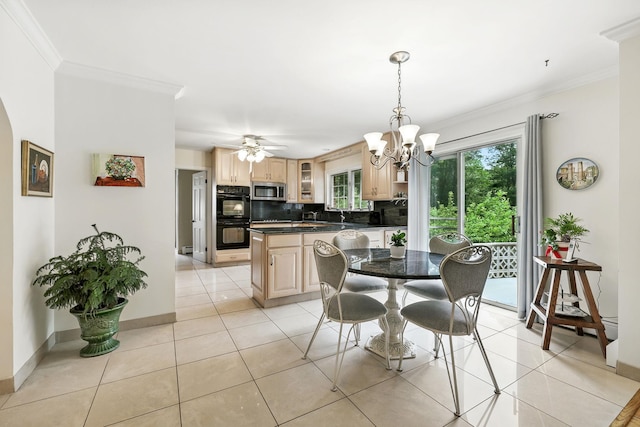 3 David Rd, Somers, NY 10589 - dining room with ornamental molding, light tile patterned floors, and a chandelier