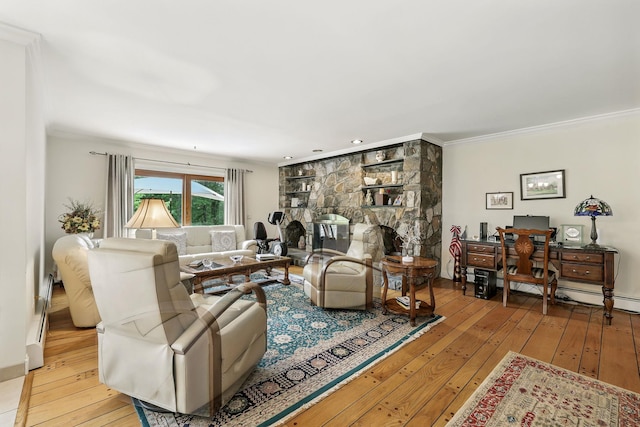 3 David Rd, Somers, NY 10589 - living area featuring hardwood / wood-style flooring, crown molding, and a fireplace