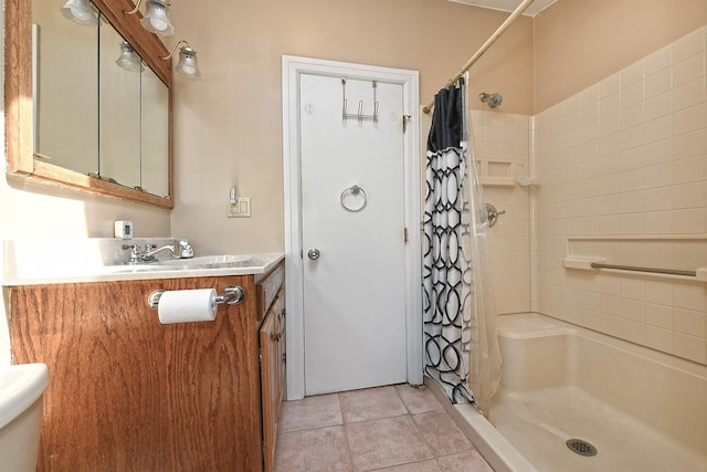 2 Anvil Ln, Levittown, NY 11756 - full bathroom with vanity, a shower with curtain, tile patterned flooring, and toilet