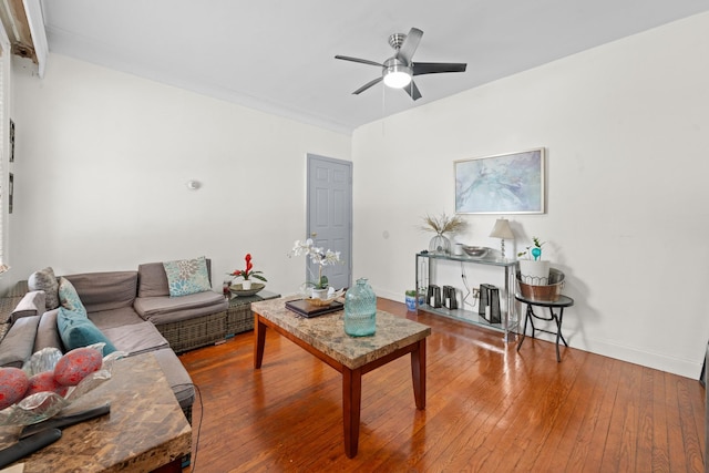 11401 115th St, South Ozone Park, NY 11420 - living area with a ceiling fan, baseboards, and wood-type flooring