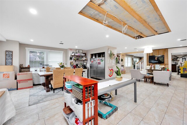 1582 Little Neck Ave, North Bellmore, NY 11710 - dining area with plenty of natural light, recessed lighting, and light tile patterned floors