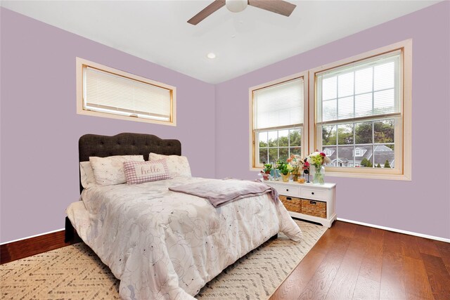 1582 Little Neck Ave, North Bellmore, NY 11710 - bedroom featuring baseboards, wood finished floors, a ceiling fan, and recessed lighting