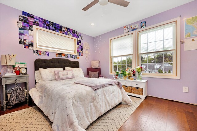 1582 Little Neck Ave, North Bellmore, NY 11710 - bedroom featuring wood finished floors, recessed lighting, and a ceiling fan