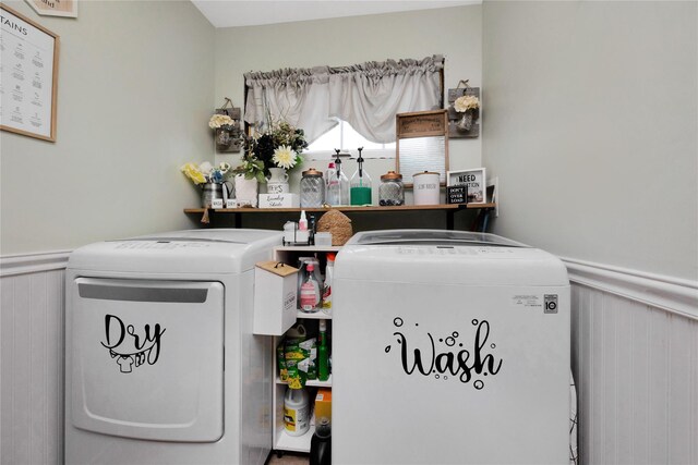 1582 Little Neck Ave, North Bellmore, NY 11710 - laundry room with washer and dryer and wainscoting