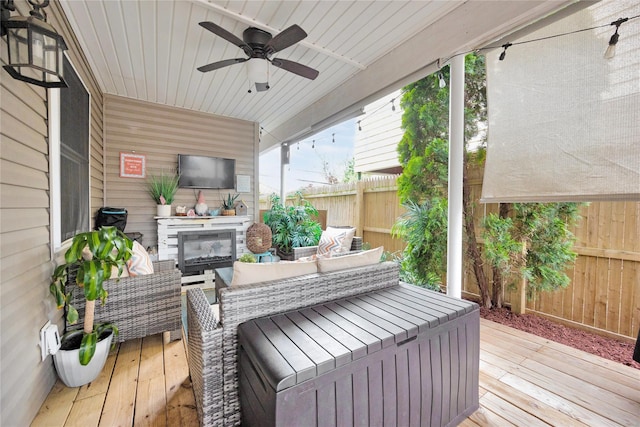 1582 Little Neck Ave, North Bellmore, NY 11710 - wooden terrace featuring an outdoor living space and ceiling fan