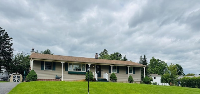 8 Hom St, Chester, NY 10918 - ranch-style house with a porch, a front yard, and a chimney