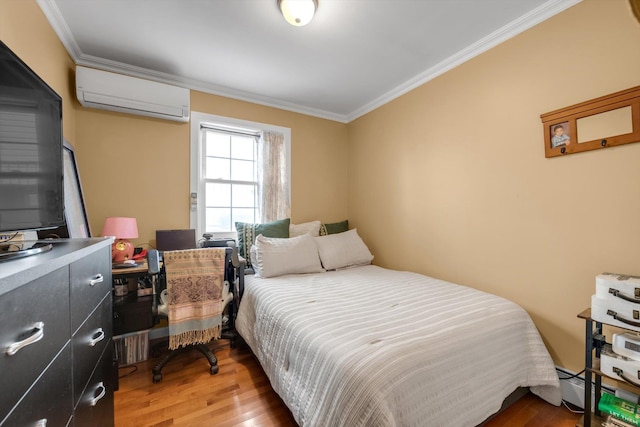 90 Milford St, Brooklyn, NY 11208 - bedroom with a wall mounted AC, crown molding, wood finished floors, and an office area