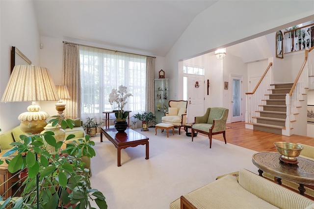 144 Burr Farms Rd, Mount Kisco, NY 10549 - living area featuring stairs and high vaulted ceiling