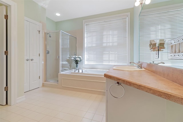 144 Burr Farms Rd, Mount Kisco, NY 10549 - full bathroom with a shower stall, a garden tub, tile patterned floors, and vanity