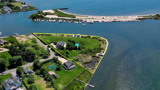 150 Senix Ave, Center Moriches, NY 11934 - aerial view of property's location featuring a nearby body of water and property boundaries highlighted