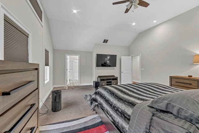 11 Fieldstone Ct, Highland, NY 12528 - bedroom with carpet floors, lofted ceiling, baseboards, connected bathroom, and a ceiling fan