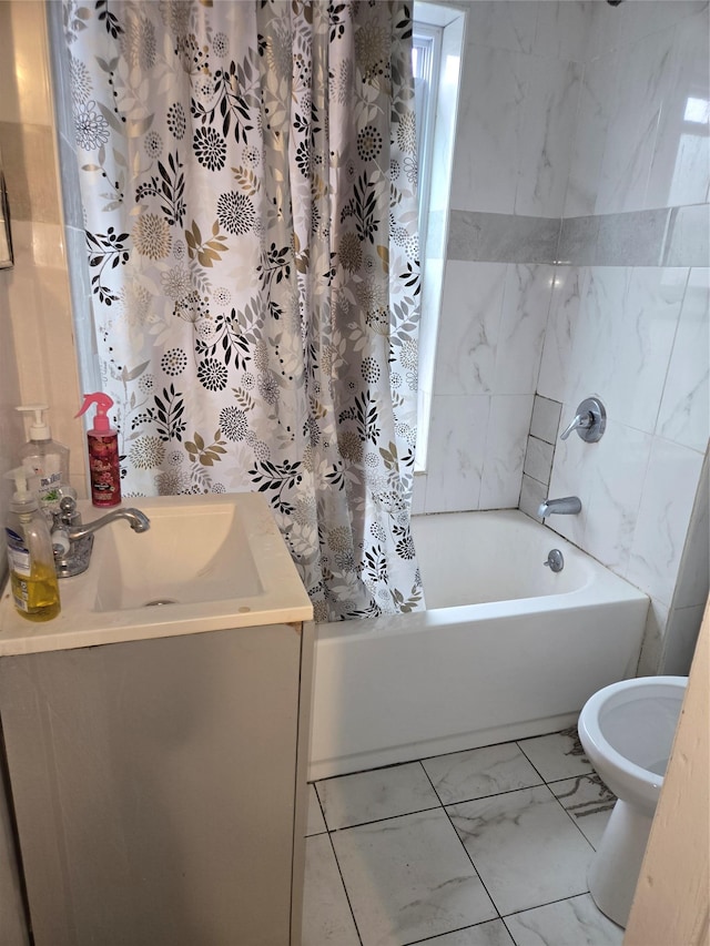 731 E 218th St, Bronx, NY 10467 - full bath featuring marble look tiles, shower / tub combo, and vanity
